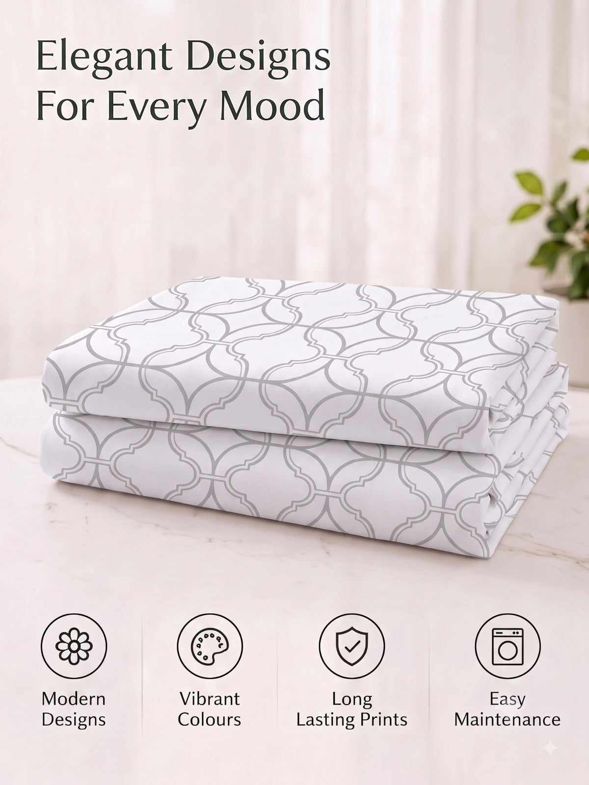 Premium 100% Cotton Satin King Size Bedsheet – 210 TC, 108 x 108 Inch |White & Grey