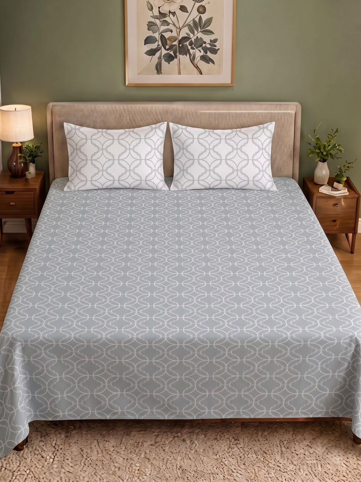 Premium 100% Cotton Satin King Size Bedsheet – 210 TC, 108 x 108 Inch| Grey & White