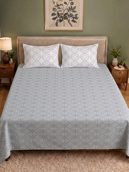 Premium 100% Cotton Satin King Size Bedsheet – 210 TC, 108 x 108 Inch| Grey & White