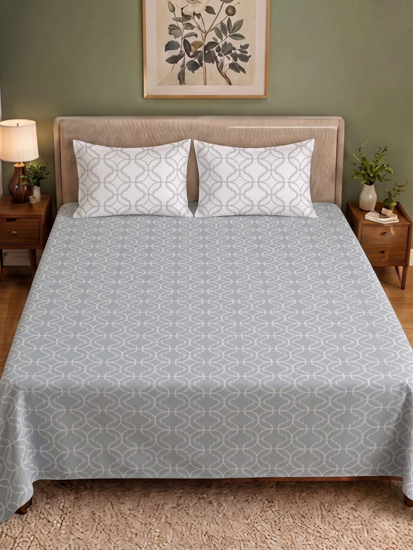 Premium 100% Cotton Satin King Size Bedsheet – 210 TC, 108 x 108 Inch| Grey & White