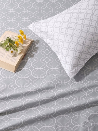 Premium 100% Cotton Satin King Size Bedsheet – 210 TC, 108 x 108 Inch| Grey & White