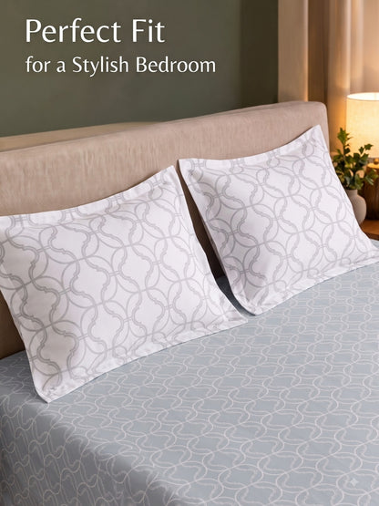 Premium 100% Cotton Satin King Size Bedsheet – 210 TC, 108 x 108 Inch| Grey & White
