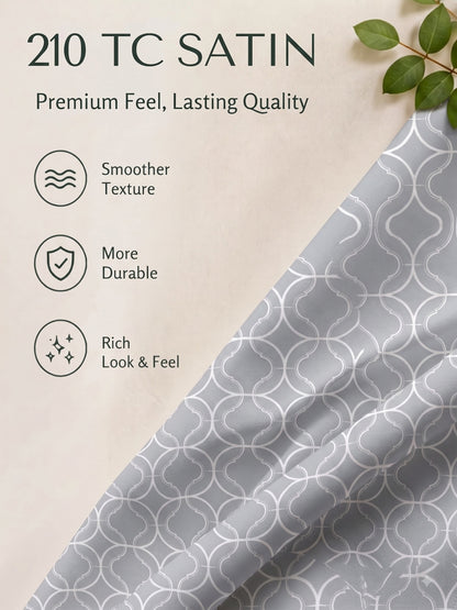 Premium 100% Cotton Satin King Size Bedsheet – 210 TC, 108 x 108 Inch| Grey & White