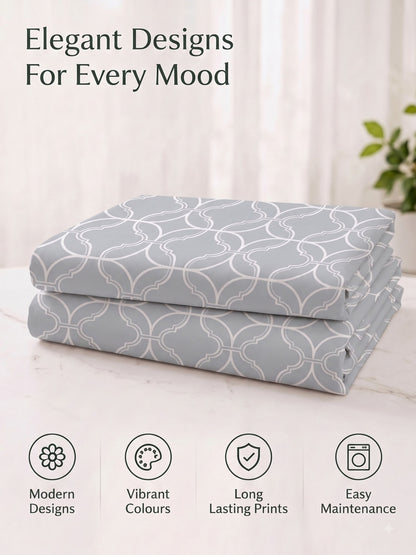 Premium 100% Cotton Satin King Size Bedsheet – 210 TC, 108 x 108 Inch| Grey & White