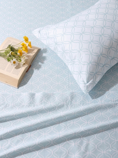 Premium 100% Cotton Satin King Size Bedsheet – 210 TC, 108 x 108 Inch| Sky Blue & White