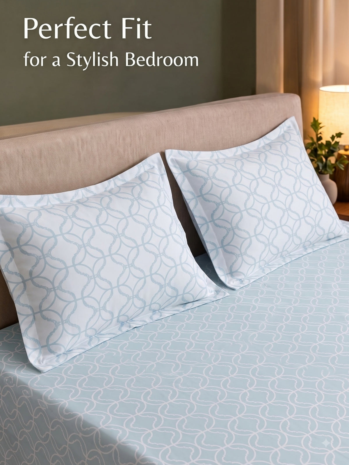 Premium 100% Cotton Satin King Size Bedsheet – 210 TC, 108 x 108 Inch| Sky Blue & White
