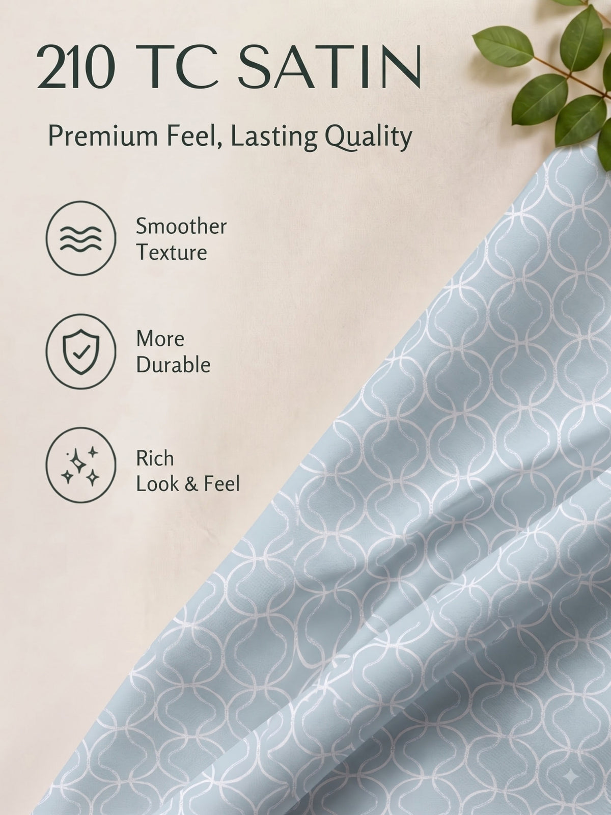 Premium 100% Cotton Satin King Size Bedsheet – 210 TC, 108 x 108 Inch| Sky Blue & White