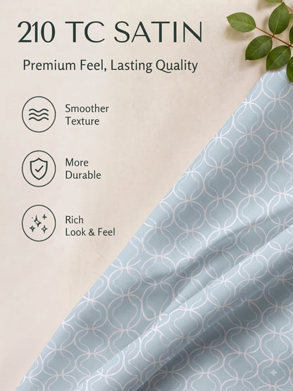 Premium 100% Cotton Satin King Size Bedsheet – 210 TC, 108 x 108 Inch| Sky Blue & White
