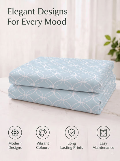 Premium 100% Cotton Satin King Size Bedsheet – 210 TC, 108 x 108 Inch| Sky Blue & White