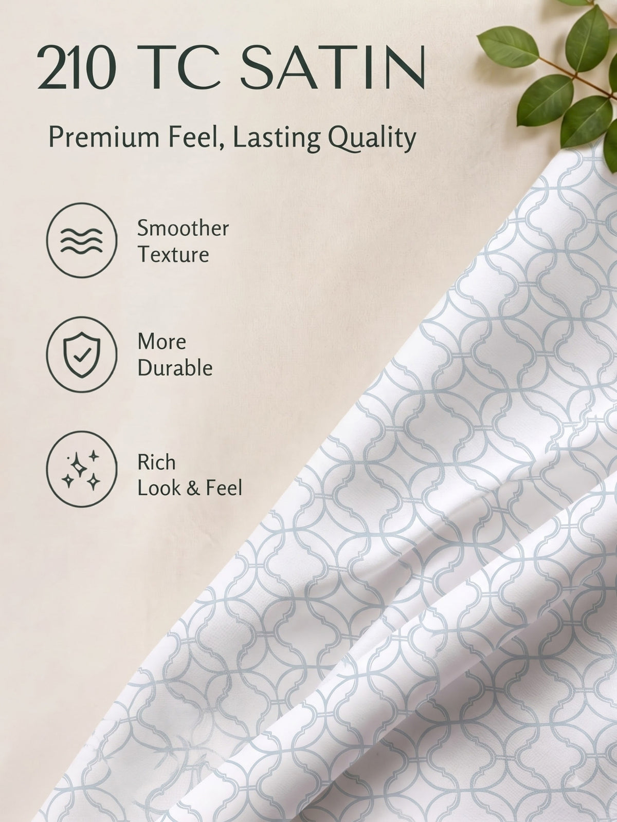 Premium 100% Cotton Satin King Size Bedsheet – 210 TC, 108 x 108 Inch| White & Sky blue