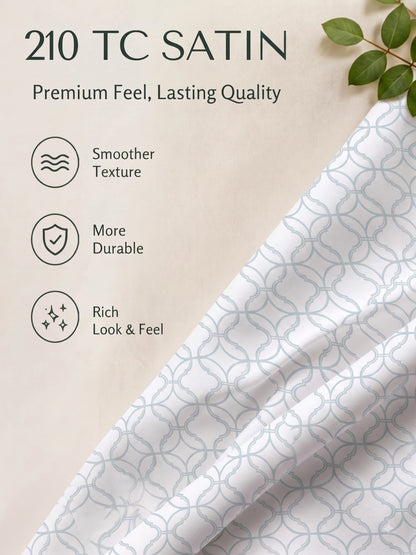 Premium 100% Cotton Satin King Size Bedsheet – 210 TC, 108 x 108 Inch| White & Sky blue