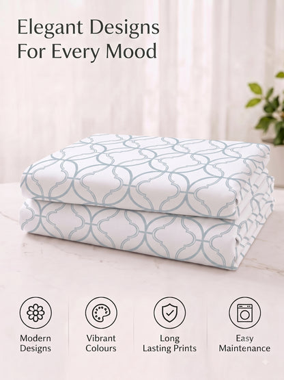 Premium 100% Cotton Satin King Size Bedsheet – 210 TC, 108 x 108 Inch| White & Sky blue