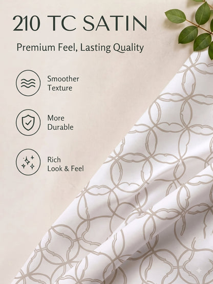 Premium 100% Cotton Satin King Size Bedsheet – 210 TC, 108 x 108 Inch| White & Beige
