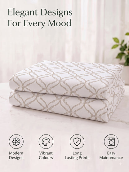 Premium 100% Cotton Satin King Size Bedsheet – 210 TC, 108 x 108 Inch| White & Beige