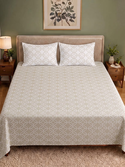 Premium 100% Cotton Satin King Size Bedsheet – 210 TC, 108 x 108 Inch| Beige & White