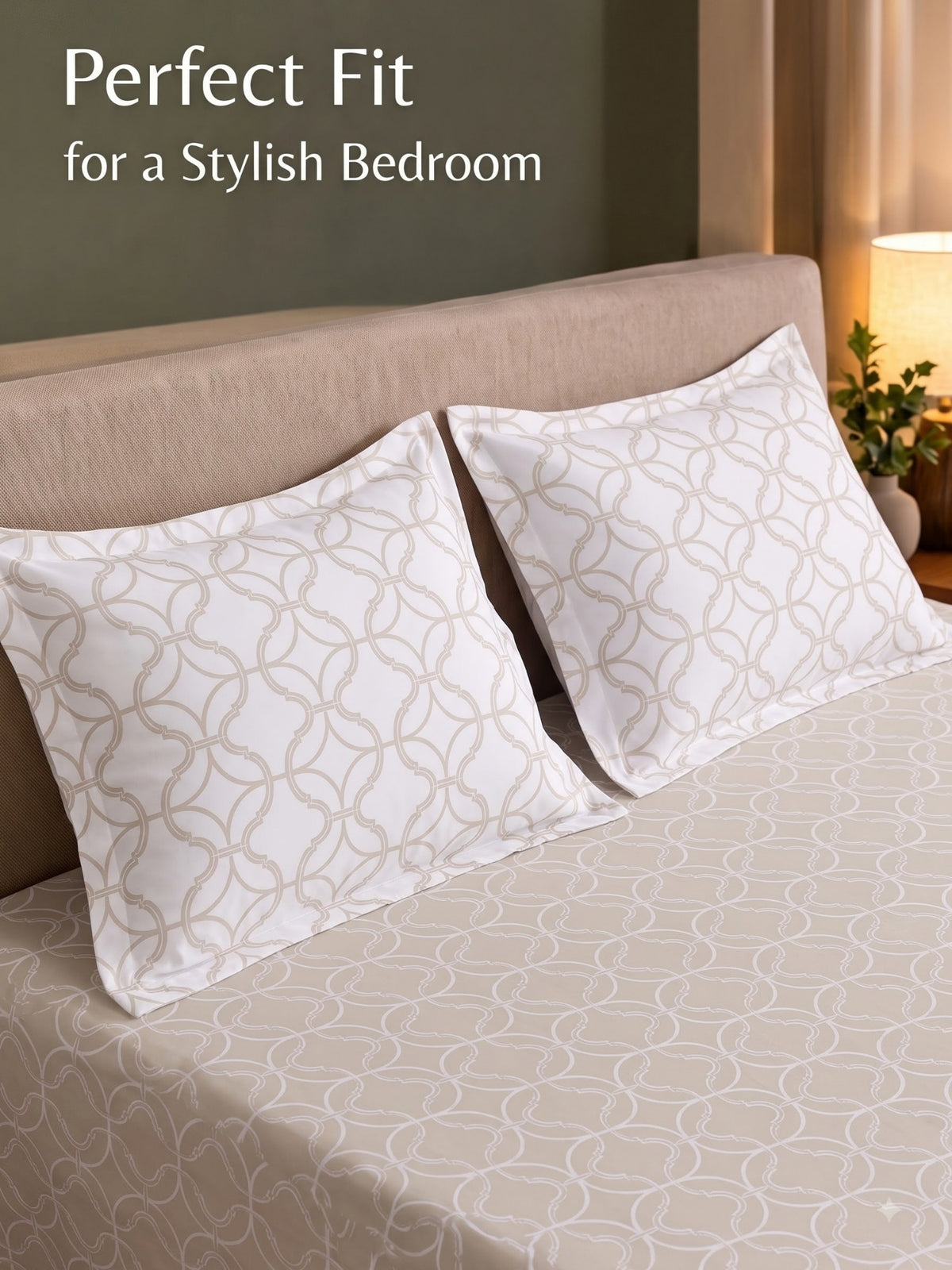 Premium 100% Cotton Satin King Size Bedsheet – 210 TC, 108 x 108 Inch| Beige & White