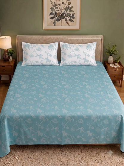 Premium 100% Cotton Satin King Size Bedsheet – 210 TC, 108 x 108 Inch|Blue