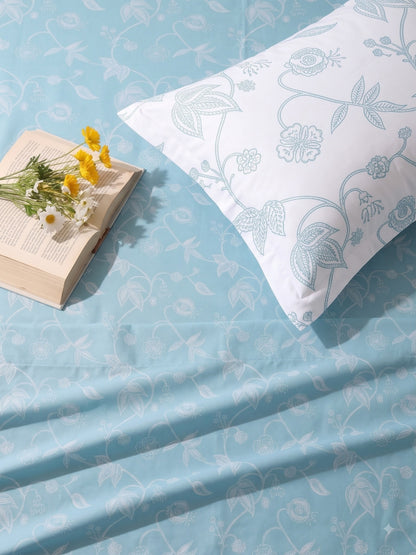 Premium 100% Cotton Satin King Size Bedsheet – 210 TC, 108 x 108 Inch|Blue