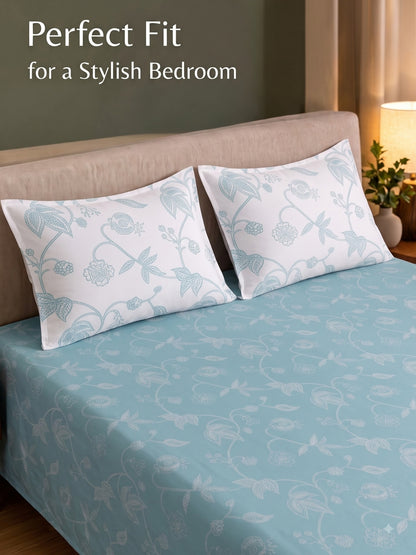 Premium 100% Cotton Satin King Size Bedsheet – 210 TC, 108 x 108 Inch|Blue