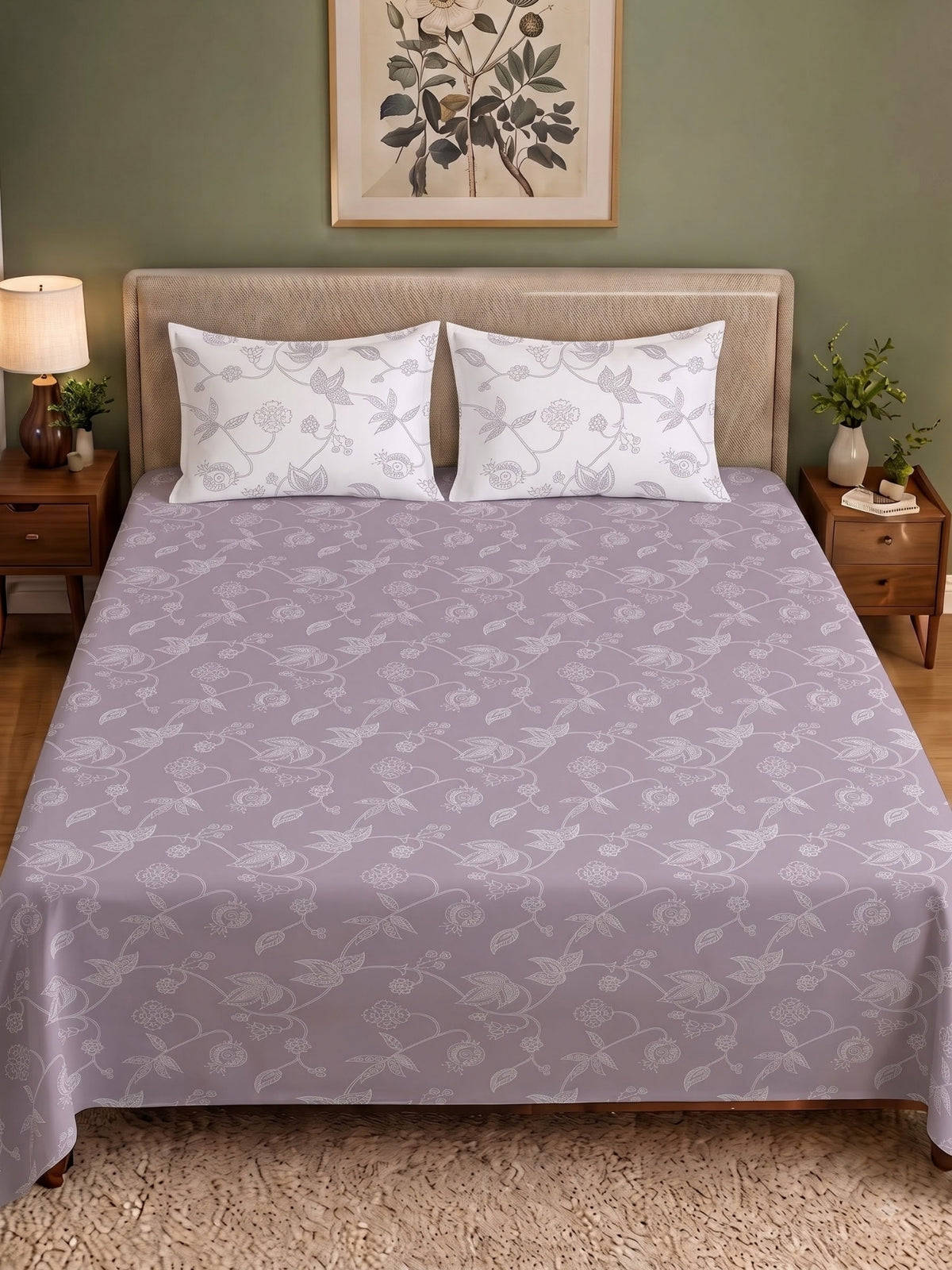 Premium 100% Cotton Satin King Size Bedsheet – 210 TC, 108 x 108 Inch|Lavender