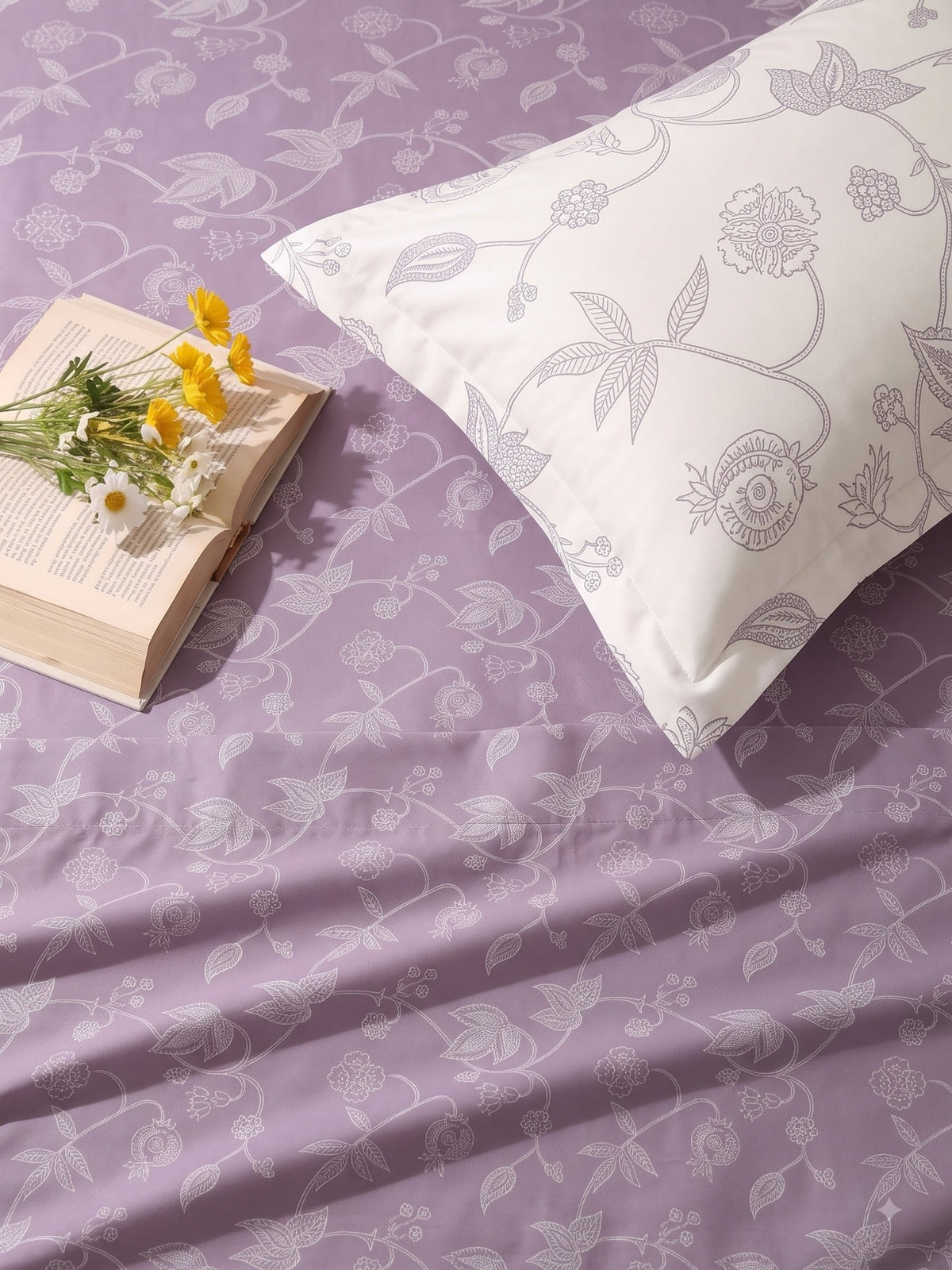 Premium 100% Cotton Satin King Size Bedsheet – 210 TC, 108 x 108 Inch|Lavender