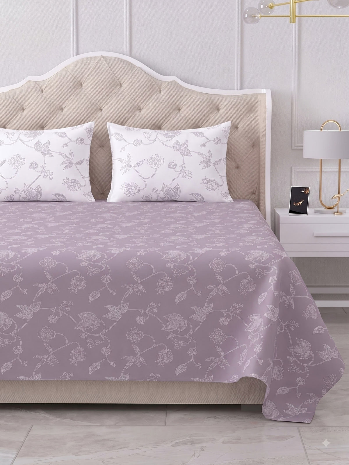 Premium 100% Cotton Satin King Size Bedsheet – 210 TC, 108 x 108 Inch|Lavender