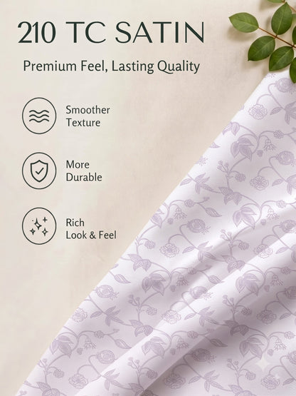 Premium 100% Cotton Satin King Size Bedsheet – 210 TC, 108 x 108 Inch| White & Lavender