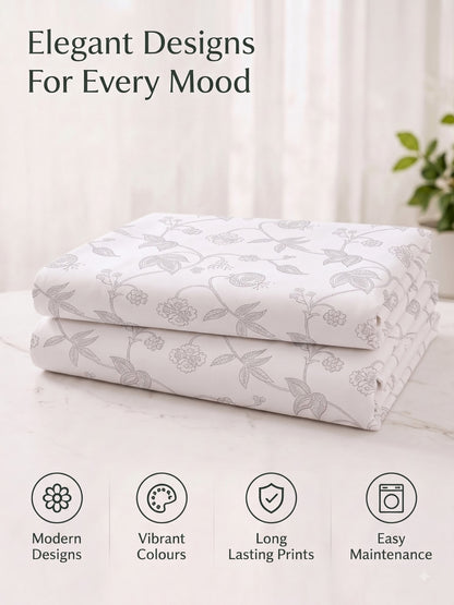 Premium 100% Cotton Satin King Size Bedsheet – 210 TC, 108 x 108 Inch| White & Lavender