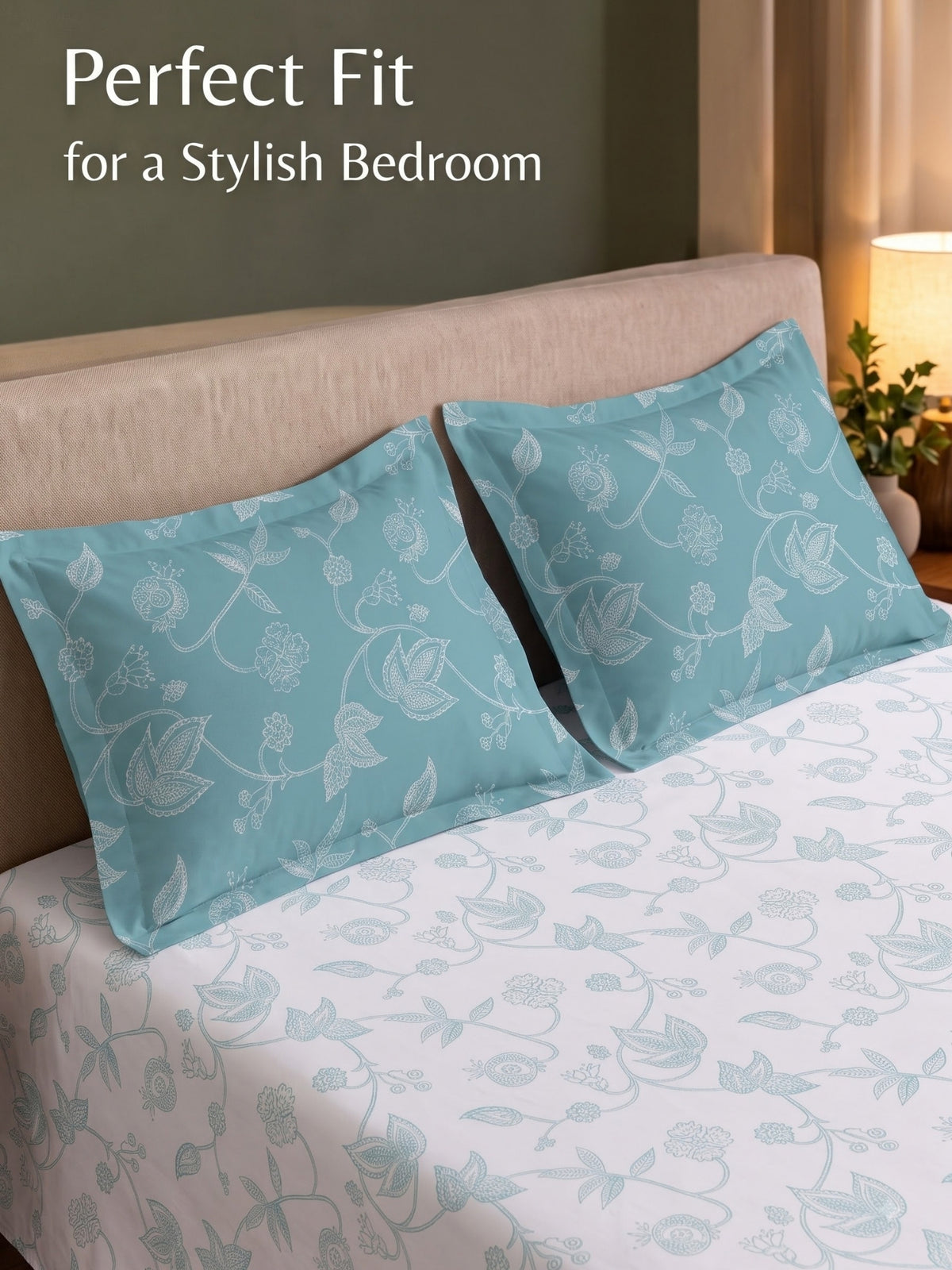 Premium 100% Cotton Satin King Size Bedsheet – 210 TC, 108 x 108 Inch| White & Blue