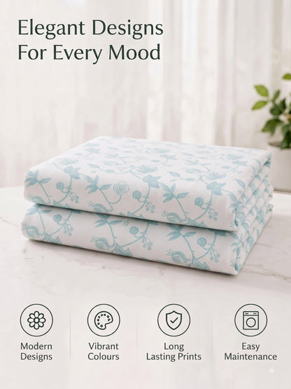 Premium 100% Cotton Satin King Size Bedsheet – 210 TC, 108 x 108 Inch| White & Blue