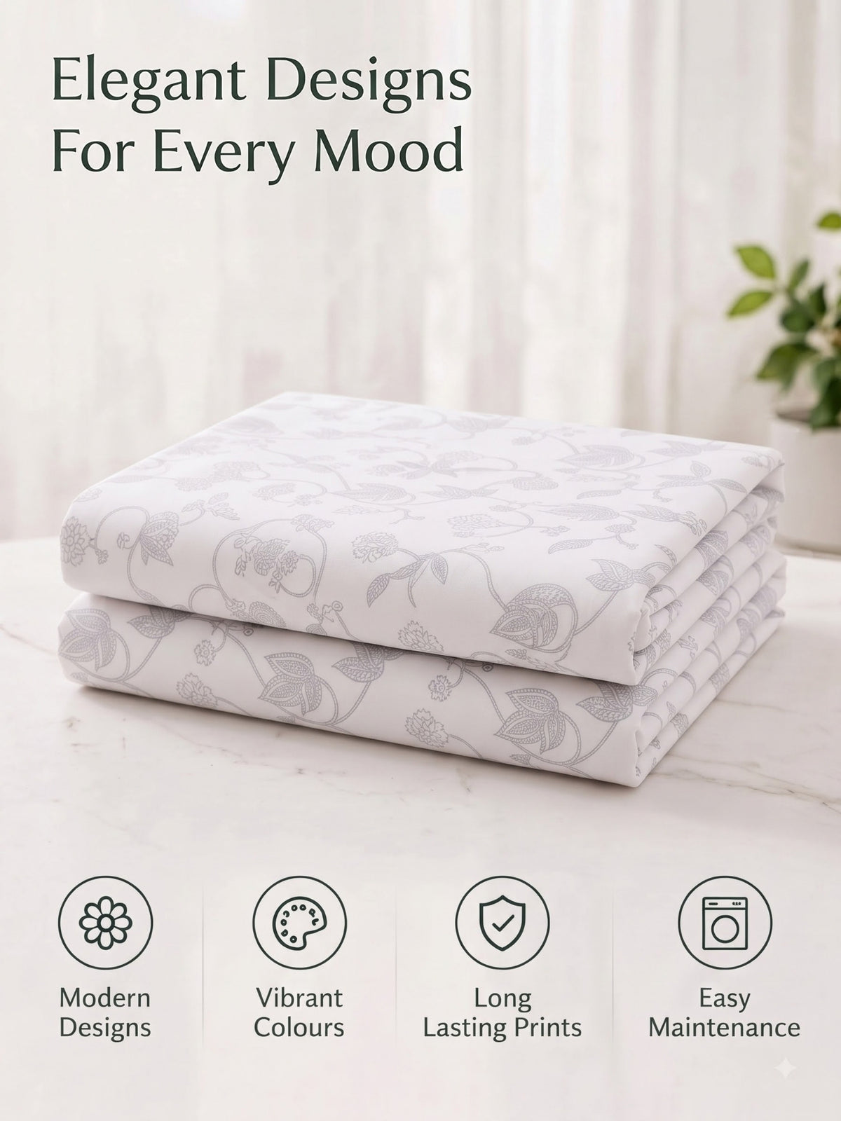 Premium 100% Cotton Satin King Size Bedsheet – 210 TC, 108 x 108 Inch| White & Iron grey