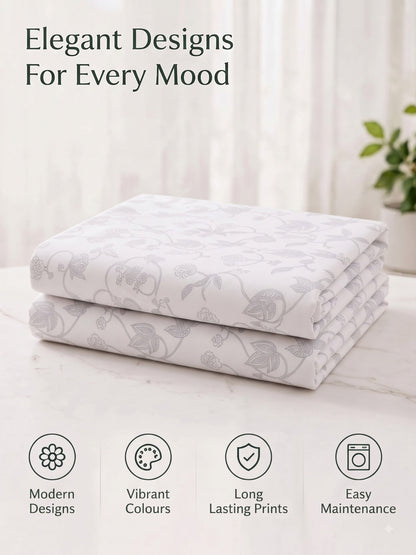 Premium 100% Cotton Satin King Size Bedsheet – 210 TC, 108 x 108 Inch| White & Iron grey
