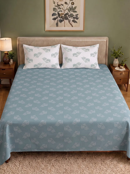 Premium 100% Cotton Satin King Size Bedsheet – 210 TC, 108 x 108 Inch| Bondi blue