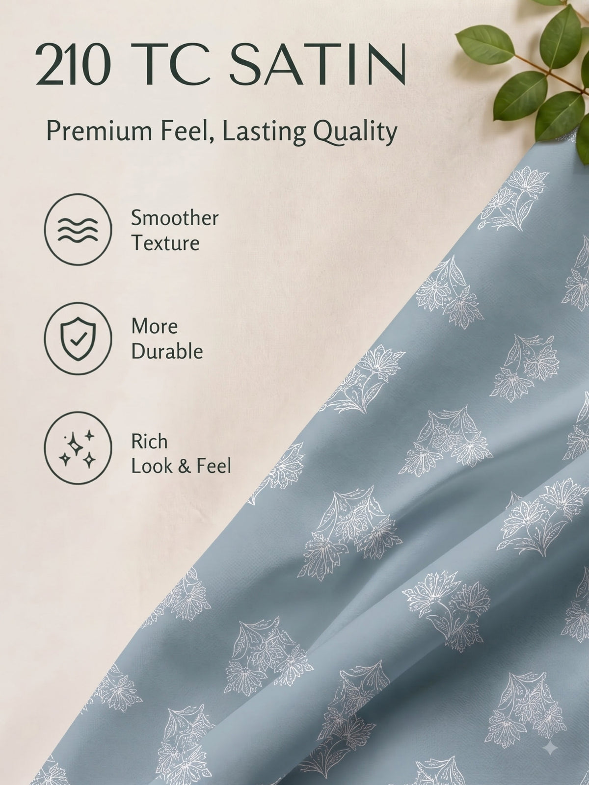 Premium 100% Cotton Satin King Size Bedsheet – 210 TC, 108 x 108 Inch| Bondi blue