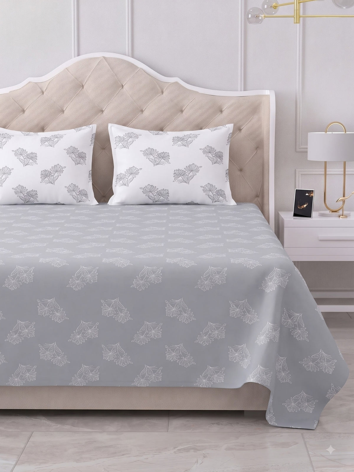 Premium 100% Cotton Satin King Size Bedsheet – 210 TC, 108 x 108 Inch| Grey