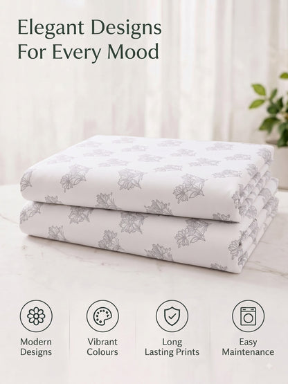 Premium 100% Cotton Satin King Size Bedsheet – 210 TC, 108 x 108 Inch| White & Grey