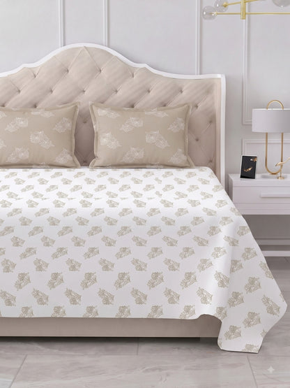 Premium 100% Cotton Satin King Size Bedsheet – 210 TC, 108 x 108 Inch| White & Beige