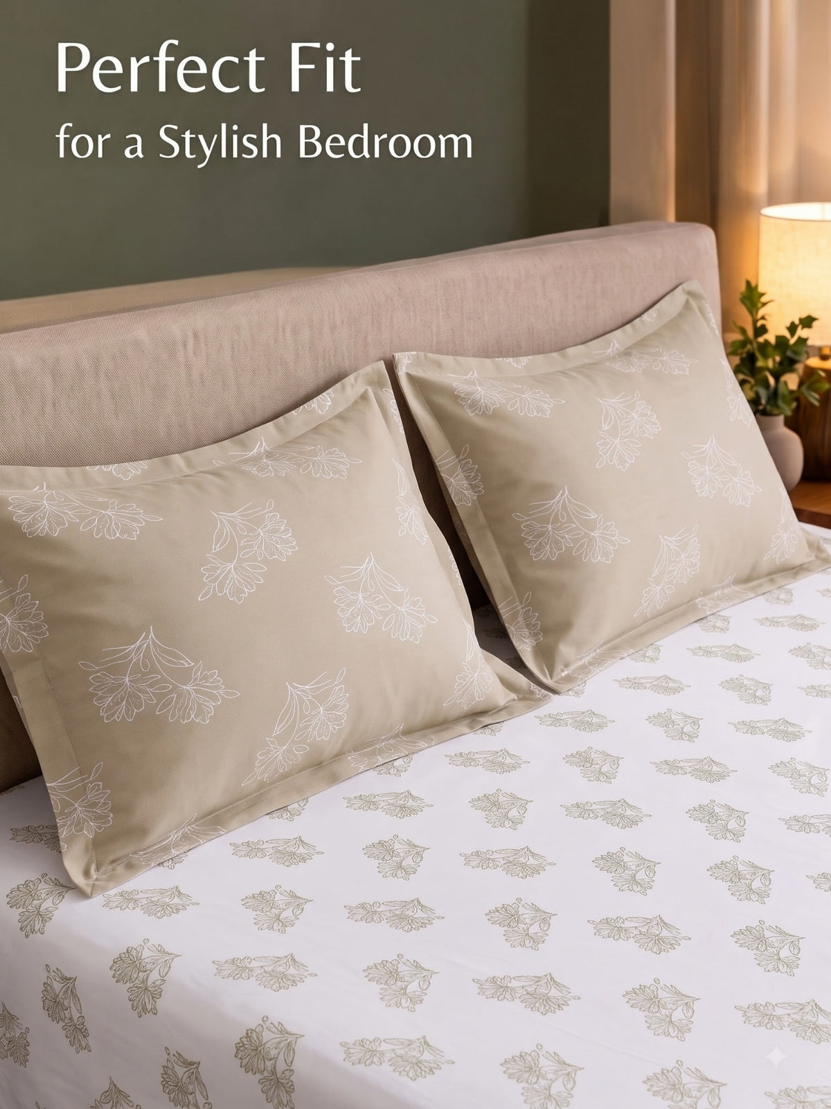Premium 100% Cotton Satin King Size Bedsheet – 210 TC, 108 x 108 Inch| White & Beige