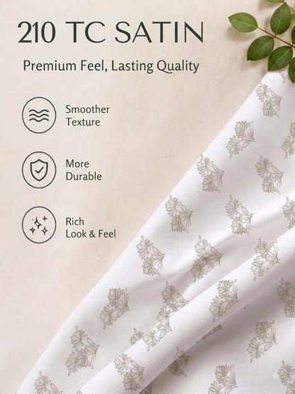Premium 100% Cotton Satin King Size Bedsheet – 210 TC, 108 x 108 Inch| White & Beige