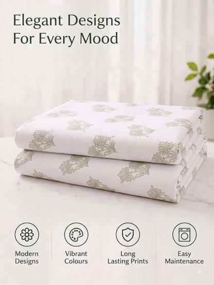 Premium 100% Cotton Satin King Size Bedsheet – 210 TC, 108 x 108 Inch| White & Beige