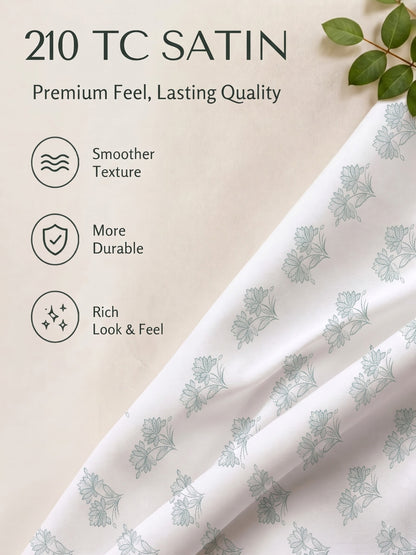 Premium 100% Cotton Satin King Size Bedsheet – 210 TC, 108 x 108 Inch| White & Light Blue
