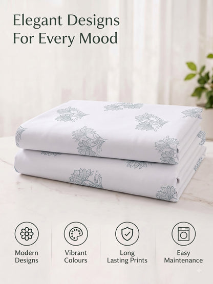 Premium 100% Cotton Satin King Size Bedsheet – 210 TC, 108 x 108 Inch| White & Light Blue