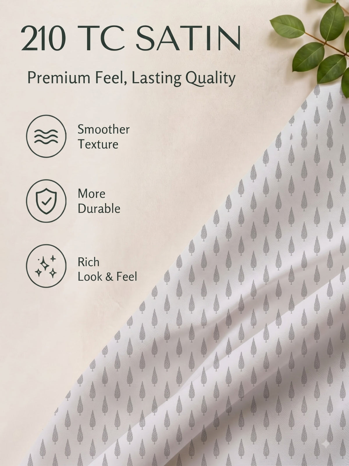 Premium 100% Cotton Satin King Size Bedsheet – 210 TC, 108 x 108 Inch| Light Grey