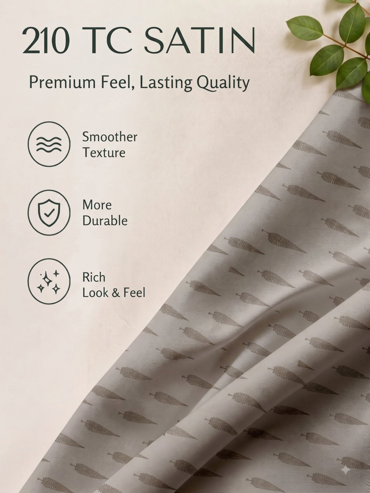 Premium 100% Cotton Satin King Size Bedsheet – 210 TC, 108 x 108 Inch| Light brown