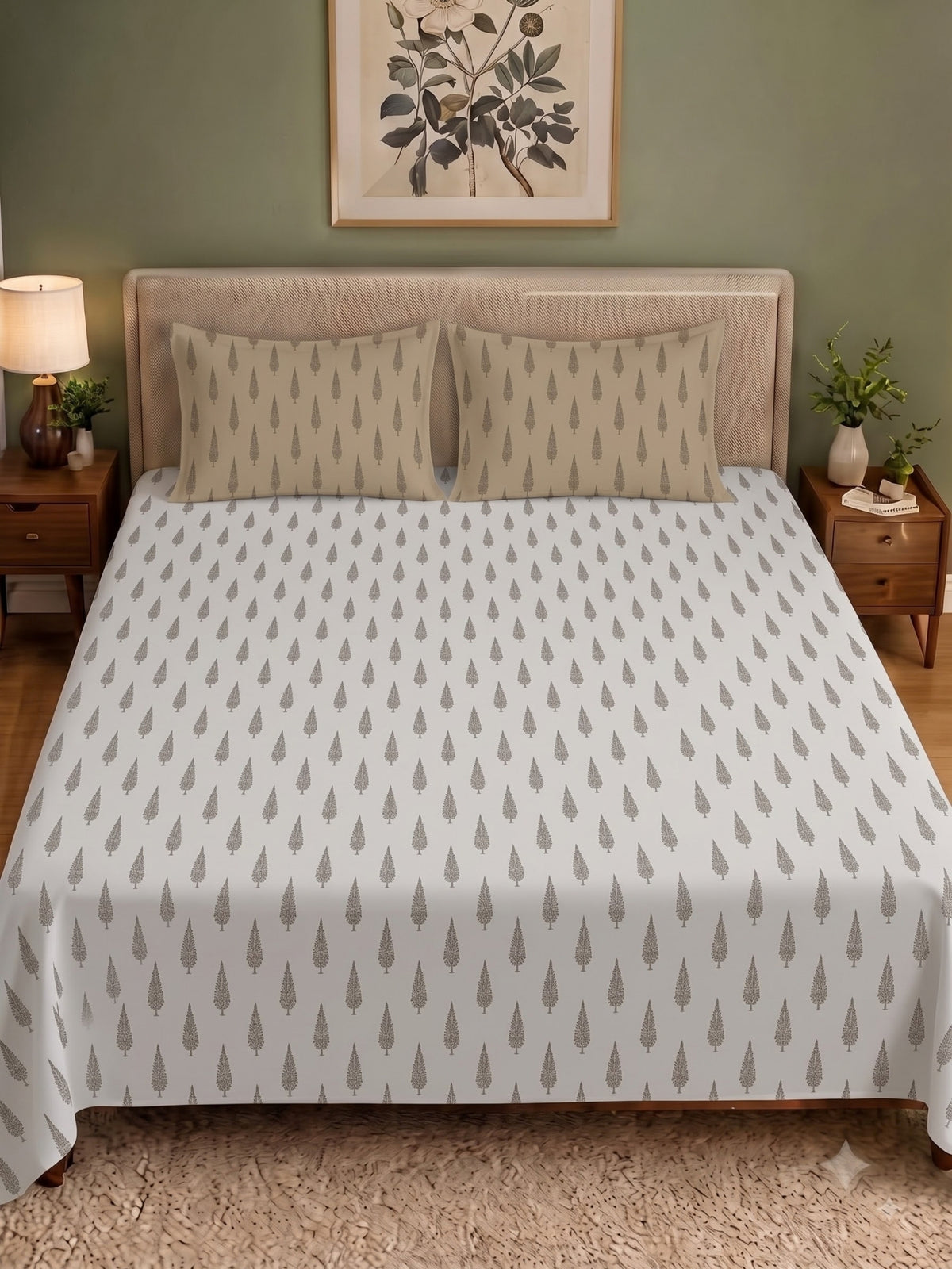 Premium 100% Cotton Satin King Size Bedsheet – 210 TC, 108 x 108 Inch| Light Grey & Brown