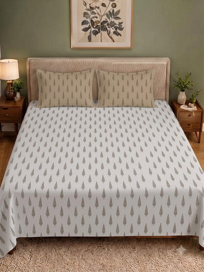 Premium 100% Cotton Satin King Size Bedsheet – 210 TC, 108 x 108 Inch| Light Grey & Brown