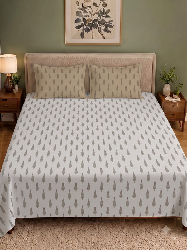 Premium 100% Cotton Satin King Size Bedsheet – 210 TC, 108 x 108 Inch| Light Grey & Brown