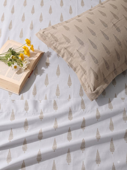 Premium 100% Cotton Satin King Size Bedsheet – 210 TC, 108 x 108 Inch| Light Grey & Brown
