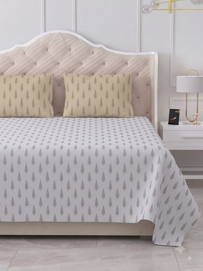 Premium 100% Cotton Satin King Size Bedsheet – 210 TC, 108 x 108 Inch| Light Grey & Brown
