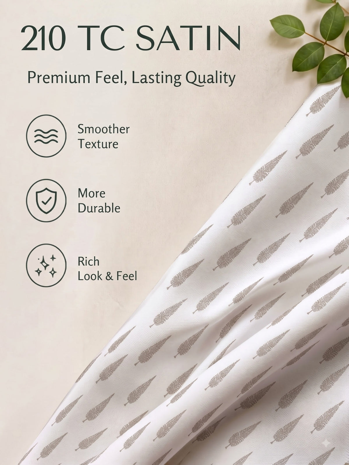 Premium 100% Cotton Satin King Size Bedsheet – 210 TC, 108 x 108 Inch| Light Grey & Brown